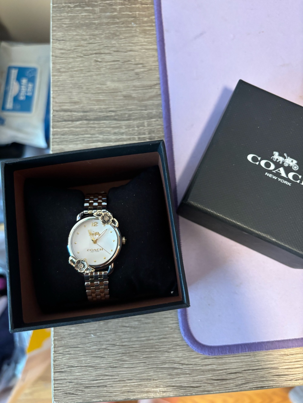 Coach Two-Tone Floral Accent Bracelet Watch - White Dial